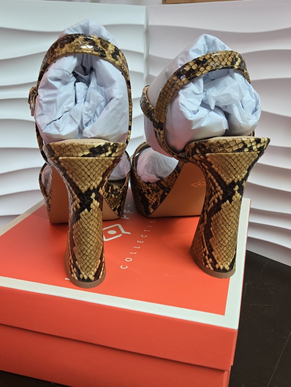 Katy Perry Collections The Square Open Sandal Snake-Print Embossed - Picture 3 of 6